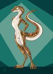 anthro big_tail burmese_python claws digital_drawing_(artwork) digital_media_(artwork) female flat_chested genitals glistening glistening_body hand_on_hip hi_res looking_back markings nude pussy python raised_tail reptile scale_markings scales scalie simple_background slim small_waist smooth_skin snake solo standing tail vike_mike yellow_eyes