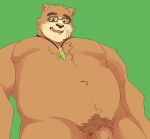  2022 anthro brown_body eyewear flaccid genitals glasses green_background hi_res kemono lifewonders male mammal overweight overweight_male penis pubes qdng0atngbaqmce simple_background solo tokyo_afterschool_summoners ursid video_games volos 