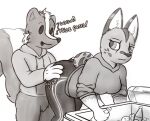 anthro bent_over big_butt bottomless bottomless_male butt butt_grab clothed clothing compliment daukus duo felid feline female hand_on_butt hi_res male male/female mammal mephitid serval skunk
