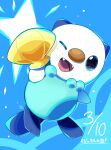  ;d cheshani_kuzumochi commentary_request fangs full_body happy highres looking_at_viewer no_humans one_eye_closed open_mouth oshawott pokemon pokemon_(creature) seashell shell smile solo tongue 