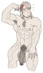  2022 abs accessory anthro armpit_hair balls beard biceps big_balls big_muscles big_penis blush body_hair bovid caprine chest_hair ear_piercing ear_ring eyebrow_piercing eyebrows facial_hair facial_piercing flaccid flexing flower flower_in_hair flustered fur genitals gnell_(inkgoat) goat hair hair_accessory hi_res horn horn_jewelry horn_ring humanoid_genitalia humanoid_penis inkgoat looking_away male mammal muscular muscular_anthro muscular_male narrowed_eyes navel nipples nude obliques pecs penis piercing plant pubes ring_(jewelry) simple_background solo standing tuft vein veiny_penis white_background 
