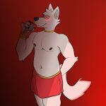 adastra adastra_(series) albino anthro belly canid canine canis cassius_(adastra) chromawolf claws echo_project fur hi_res male mammal navel nipples pecs smile solo white_body white_fur wolf