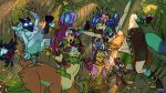 banana bovid canid canine canis caprine destruteka draven_(lol) eating eating_food food forest fruit hi_res humor kindred_(lol) league_of_legends lillia_(lol) mammal neeko_(lol) party plant riot_games sheep soraka tree wolf