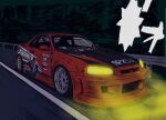  car glowing h4f1z-nfs headlight hks initial_d motor_vehicle need_for_speed need_for_speed:_underground night nissan_skyline nissan_skyline_gt-r nissan_skyline_r34 no_humans parody sparco sponsor style_parody vehicle_focus 