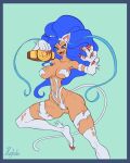 animal_ears animal_humanoid animal_tail big_breasts big_hair blue_background blue_eyes blue_hair breasts capcom cat_humanoid claws darkstalkers eyelashes fangs felicia_(darkstalkers) felid felid_humanoid feline feline_humanoid female fur hair hi_res himokone holding_object humanoid long_hair looking_at_viewer mammal mammal_humanoid naturally_censored navel nipple_outline open_mouth open_smile pawpads pink_claws pupils scar simple_background skindentation slit_pupils smile solo tan_body tan_skin teeth thick_thighs white_body white_fur wide_hips