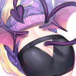  1girl ass ass_cutout back black_skirt blonde_hair bucchake_(asami) clothing_cutout crop_top crop_top_overhang cropped_jacket demon_tail demon_wings from_behind heart heart_tail jacket long_hair long_sleeves lower_body median_furrow midriff miniskirt original ponytail purple_jacket skirt solo tail very_long_hair wings 