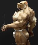 anthro arm_back arm_in_front beard black_background bulge chest_scar cigarette clothed clothing exposed_ass eyebrows facial_hair fangs felid fur grabbing_object green_eyes half_naked hi_res holding_cigarette holding_object jockstrap jockstrap_only looking_aside male mammal nipples saber-toothed_tiger saber_zelgrath_(character) sabertooth sabertooth_(anatomy) saberzelgrath scar serious_face side_view simple_background smilodon smilodon_fatalis smoke smoking smoking_cigarette solo standing tan_body tan_fur teeth text topless underwear underwear_only white_beard white_eyebrows