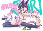  1girl amatiz animal_ears aqua_nails candy fake_animal_ears fake_tail food han_juri lollipop nail_polish painting_nails playboy_bunny rabbit rabbit_ears rabbit_tail solo street_fighter street_fighter_6 tail toeless_legwear toenail_polish toenails yin_yang 