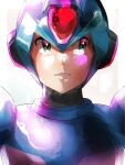  002_khd 1boy android armor blue_armor blue_headwear close-up forehead_jewel green_eyes helmet highres looking_to_the_side mega_man_(series) mega_man_x_(series) shoulder_armor simple_background solo upper_body white_background x_(mega_man) 