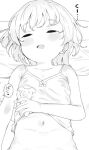  1girl blush camisole closed_eyes flat_chest greyscale hatoba_tsugu lying mole mole_under_eye monochrome navel nekopantsu_(blt) on_back pillow short_hair sleeping solo stuffed_animal stuffed_pig stuffed_toy tsugu_(vtuber) upper_body virtual_youtuber 