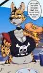 absurd_res anthro big_breasts bootleganime breasts burger choker dialogue distracted ear_piercing ear_ring eating facial_piercing feeding felid feline female food goth hi_res huge_breasts jewelry mammal necklace nipple_piercing nipples nose_piercing piercing ring_piercing septum_piercing serval solo solo_focus