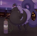 air_tank anthro avian beak belly belly_inflation big_belly big_butt bird blush butt eyewear feathers galarian_articuno girly glasses gravityinbound hi_res hose hyper hyper_belly inflation legendary_pok&eacute;mon male nintendo onomatopoeia pok&eacute;mon pok&eacute;mon_(species) pok&eacute;morph purple_body purple_feathers regional_form_(pok&eacute;mon) solo sound_effects text video_games 