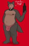 alcohol alcohol_bottle anthro beastars belly beverage bow_tie bulge canid canine canis chromawolf clothing hi_res legoshi_(beastars) male mammal muscular muscular_male navel nipples overweight overweight_anthro overweight_male pecs scar solo thick_thighs thong underwear wolf