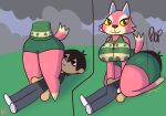 animal_crossing anthro big_breasts big_butt breasts bulge butt canid canine canis cleavage clothed clothing duo erection erection_under_clothing facesitting female freya_(animal_crossing) hi_res huge_butt human klutzatdusk looking_at_viewer male male/female mammal meme nintendo sitting_on_another thick_thighs tight_clothing villager_(animal_crossing) wide_hips wolf