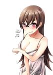  1girl alternate_costume bespectacled blush breasts brown_hair cleavage dated glasses kantai_collection large_breasts lingerie long_hair looking_at_viewer nekobaka ooi_(kancolle) open_mouth purple_eyes signature simple_background solo twitter_username underwear upper_body white_background 