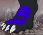  2022 4_toes anthro barefoot black_body black_scales castle027 city claws colored crush damage destruction digital_drawing_(artwork) digital_media_(artwork) disembodied_foot dragon feet feral foot_crush foot_fetish foot_focus foot_shot hi_res hindpaw kaiju macro male mostly_offscreen_character paws scales scalie shaded shadowcloud signature simple_background size_difference solo stepped_on stomping text toe_claws toes watermark 