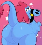  absurd_res alien big_butt blue_body blush butt digital_media_(artwork) disney ekkokenight female half-closed_eyes hi_res looking_at_viewer looking_back narrowed_eyes reins simple_background smile solo sylvia_(wander_over_yonder) wander_over_yonder zbornak 