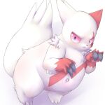  ambiguous_gender bunnag claws fur hi_res looking_at_viewer navel nintendo pok&eacute;mon pok&eacute;mon_(species) red_body red_eyes red_fur simple_background solo video_games white_background white_body white_fur zangoose 