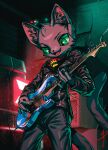 2022 absurd_res amp anthro black_kerchief black_neckerchief blaedic cable cheek_tuft claws clothed clothing detailed_background domestic_cat facial_tuft felid feline felis front_view fully_clothed green_eyes green_sclera guitar guitar_pick hare_(rak17171771) hi_res holding_guitar holding_musical_instrument holding_object inner_ear_fluff inside jacket kerchief leather leather_clothing leather_jacket leather_topwear looking_down male male_anthro mammal musical_instrument neckerchief open_mouth open_smile pawprint_print playing_guitar playing_music plucked_string_instrument portrait pupils rocker russian_blue slit_pupils smile solo standing string_instrument three-quarter_portrait topwear tuft