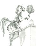  anthro baron_engel bottomwear butt cleaning_tool clothed clothing coco_pommel_(mlp) dock earth_pony equid equine feather_duster female friendship_is_magic genitals graphite_(artwork) greyscale hasbro hi_res horse looking_at_viewer looking_back looking_down maid_uniform mammal monochrome my_little_pony no_underwear pencil_(artwork) pony pussy simple_background skirt smile solo thick_thighs traditional_media_(artwork) unguligrade_anthro uniform upskirt white_background 