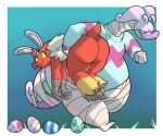 absurd_res alternate_version_at_paywall anthro bandage big_butt blaziken butt duo easter easter_egg fake_ears fake_rabbit_ears feathers female generation_3_pokemon generation_6_pokemon goodra hi_res holidays huge_butt juniper_(potoobrigham) kiwi_(potoobrigham) multicolored_body multicolored_feathers nintendo pokemon pokemon_(species) potoobrigham purple_body red_body red_feathers tail tail_feathers thick_thighs wide_hips wrappings xingscourge yellow_body yellow_feathers