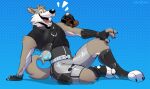 2024 absurd_res anthro athletic athletic_anthro athletic_male belt bennycartoonist blue_background boots bottomwear canid canine canis claws clothing dotted_background duo ear_piercing ear_ring emanata epic_games eyebrows feral fingerless_gloves footwear fortnite fur gloves grey_body grey_fur handwear hat headgear headwear hi_res male mammal multicolored_body multicolored_fur open_mouth open_smile pattern_background piercing ring_piercing rodent sciurid shadow shorts simple_background sitting smile straps teeth toeless_boots toeless_footwear tongue topwear tree_squirrel tuft two_tone_body two_tone_fur vest walnut_(fortnite) wendell_(fortnite) wolf yellow_sclera