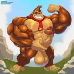 absurd_res anthro ape balls big_pecs big_penis brown_body donkey_kong_(character) donkey_kong_(series) erection flexing foreskin genitals gorilla grass haplorhine hi_res humanoid_genitalia male mammal muscular muscular_anthro muscular_male necktie nintendo nipples paramountgallu pecs penis plant primate smile solo standing vein veiny_penis