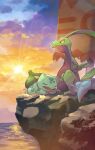  animal_focus blue_skin bulbasaur cliff closed_eyes colored_skin commentary_request fangs green_skin grovyle hakkentai_pokedan highres horizon no_humans ocean outdoors pokemon pokemon_(creature) pokemon_mystery_dungeon pokemon_mystery_dungeon:_explorers_of_time/darkness/sky sitting sleeping sun sunlight tail totodile water yellow_eyes 