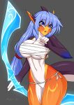  5_fingers absurd_res anthro blue_eyes blue_hair breasts clothed clothing female fingers fish hair hi_res marine midriff navel non-mammal_breasts shark solo xaenyth 