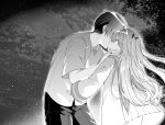 1boy 1girl absurdres ahoge atri atri-my_dear_moments- cloud cloudy_sky collared_shirt commentary_request dress dress_shirt faceless faceless_male greyscale hair_between_eyes hair_ribbon hetero highres jako_(jakoo21) kiss long_hair long_sleeves monochrome night night_sky outdoors pants pleated_dress ribbon sailor_dress shirt sky sleeves_past_wrists star_(sky) starry_sky two_side_up very_long_hair wide_sleeves 