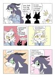  &lt;3 ambiguous_gender anthro blue_clothing breasts clothing comic digital_media_(artwork) domestic_cat dragon english_text felid feline felis female fur green_eyes group hair hi_res mammal puppychan48 purple_hair scales scalie sighing surprised_expression text white_body white_eyes white_fur white_hair white_scales 