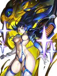  1girl absurdres black_hair blue_eyes blue_hair blush boots breasts chinese_commentary closed_mouth colored_inner_hair commentary_request cowboy_shot floating_hair gloves highres holding holding_sheath jinlin junketsu katana kill_la_kill kiryuuin_satsuki large_breasts long_hair looking_ahead multicolored_hair navel outstretched_arms revealing_clothes sheath sheathed solo sparkle spread_arms standing stomach sword thigh_boots two-tone_hair v-shaped_eyebrows very_long_hair weapon white_footwear white_gloves 