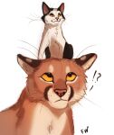  2022 brown_body brown_fur cougar digital_media_(artwork) domestic_cat duo felid feline felis feral flashlioness fur mammal simple_background white_background 