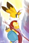 ambiguous_gender anthro antlers atlyss cheek_tuft clothing dipstick_ears facial_tuft fur fur_markings head_tuft horn kiseff lagomorph leporid looking_at_viewer mammal markings multicolored_ears rabbit scarf solo tagme tuft weapon yellow_body yellow_fur