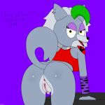  absurd_res agenexxowo animatronic anthro anus butt female five_nights_at_freddy&#039;s five_nights_at_freddy&#039;s:_security_breach genitals green_hair grey_body hair hi_res machine presenting presenting_anus presenting_hindquarters presenting_pussy pussy raised_tail robot roxanne_wolf_(fnaf) scottgames solo tail video_games yellow_eyes 