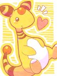  ampharos black_eyes black_fur blush forehead_jewel heart multicolored_fur no_humans pokemon pokemon_(creature) signature sitting smile solo tansho white_fur yellow_fur 