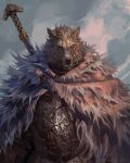  1boy armor bangs blaidd_the_half-wolf copyright_request elden_ring fur_trim heterochromia highres looking_at_viewer male_focus open_mouth shiny_armor signature solo sword taran_fiddler tongue upper_body weapon wolf_boy 