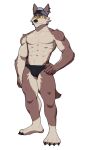  2024 abs anthro barefoot big_muscles bulge canid canine canis claws clothed clothing ear_piercing ear_ring epic_games eyebrows feet fortnite fur hand_on_hip hat headgear headwear hi_res jrjresq male mammal muscular muscular_anthro muscular_male navel pecs piercing plantigrade ring_piercing simple_background solo speedo standing swimwear topless topless_anthro topless_male tuft wendell_(fortnite) white_background wolf 