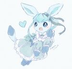  blue_dress blue_eyes blue_fur blue_tail blush body_fur dress glaceon heart nemuru337 pokemon pokemon_(creature) simple_background solo white_background 