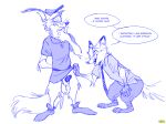  anthro balls big_balls bottomless bottomwear canid canine clothed clothing clothing_lift disney duo fox genitals hi_res ksejl male male/male mammal nick_wilde robin_hood simple_background skirt skirt_lift white_background zootopia 