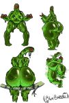  absurd_res anthro belly big_breasts big_butt bluebarrel breasts butt female food food_creature goo_creature green_body hi_res humanoid jelly_creature look_at_camera looking_back lying mature_female monster slightly_chubby slightly_chubby_female smile solo thick_thighs xenophilia 