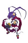  1boy antenna_hair bandaged_arm bandaged_chest bandages belt blue_hair bracelet demon_boy disgaea disgaea_rpg full_body hair_between_eyes harada_takehito jewelry laharl official_art pointy_ears red_eyes red_footwear red_scarf scarf shoes stitches topless_male zombie 