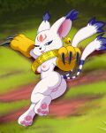  2024 anthro anus areola bandai_namco blue_eyes breasts digimon digimon_(species) female gatomon genitals hi_res lonbluewolf multi_tail nipples pussy solo tail tongue tongue_out 