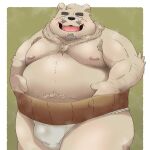  2024 absurd_res anthro asian_clothing bear beard belly big_belly bodily_fluids bulge clothing east_asian_clothing eyes_closed facial_hair fundoshi hi_res japanese_clothing kemono male mammal mature_male moobs musk mustache nipples overweight overweight_male polar_bear simple_background solo sweat underwear ursine white_clothing white_fundoshi white_underwear yanununununu 