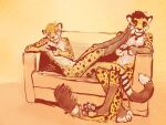  anthro casual_nudity cheetah claws collar duo felid feline foot_fetish foot_play furniture lostspotschee male mammal nude paws sofa video_games 