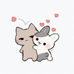  artist_name ayu_(mog) blank_eyes blush bunny cat english_text heart hug jitome no_humans original signature simple_background 