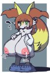  after_transformation anthro big_breasts bodily_fluids braixen breast_expansion breasts expansion female generation_6_pokemon huge_breasts hyper hyper_breasts inverted_nipples lactating nintendo nipples oagoner pokemon pokemon_(species) transformation 