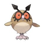  beak bird brown_fur colored_sclera full_body hoothoot no_humans official_art owl pokemon pokemon_(creature) red_sclera simple_background solo sugimori_ken white_background 