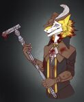  anthro blood bloodborne blue_eyes bodily_fluids cane clothed clothing female fromsoftware hi_res sabrinamero_(character) sergal solo sony_corporation sony_interactive_entertainment video_games vivien13 yellow_body 