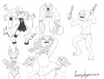  anthro black_and_white blood bodily_fluids bulge clothing dancing electricity female footwear group hair harrydog hi_res male monochrome muscular nine_sols pain ponytail robe shocked shoes simple_background sweat sweatdrop torn_clothing white_background yi_(nine_sols) 